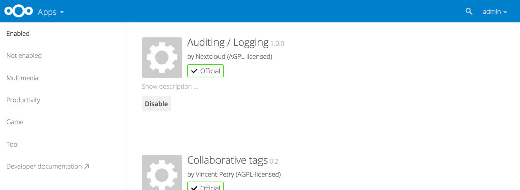 Installing And Managing Apps — Nextcloud 12 Server Administration 